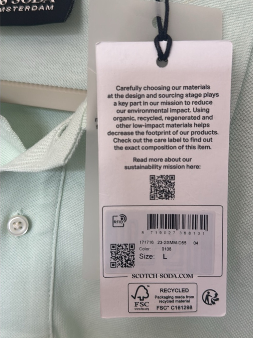 Scotch & Soda Pale Mint Green Polo Shirt NEW - Picture 7 of 7